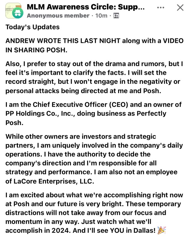 Andrew McBride acknowledges the relationship and connection to LaCore Enterprises, Terry LaCore, Jenifer Grace, and PP Holdings (of which he is not listed as the owner nor agent).